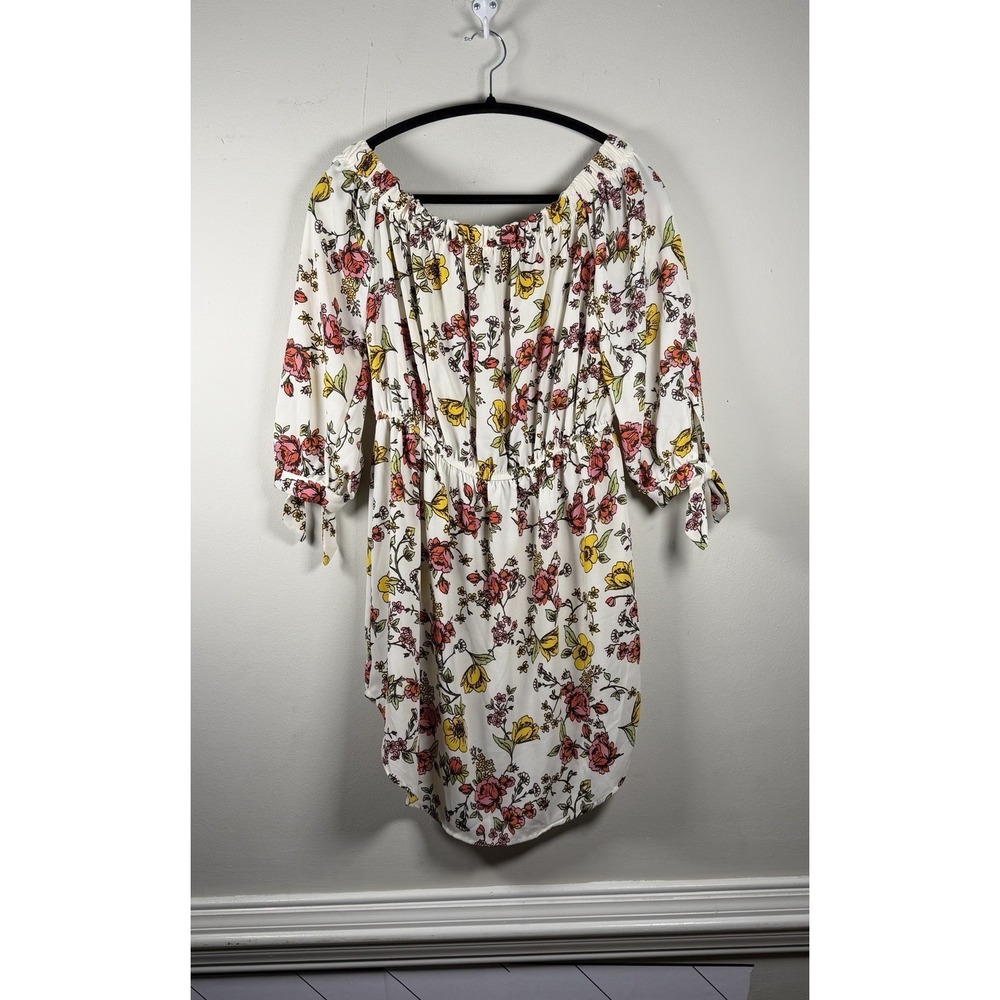 Love J Peasant Smocked Large Tie Sleeve Mini Dress Off Shoulder Boho Spring Cute